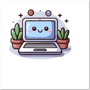 cute laptop smiling with happy feeling Posters and Art